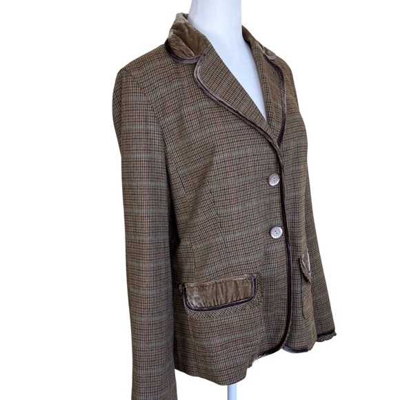 J. Jill Wool Blend Plaid Tweed Blazer w Velvet Trim Y2K Academia Preppy Sz 8 - Picture 3 of 16